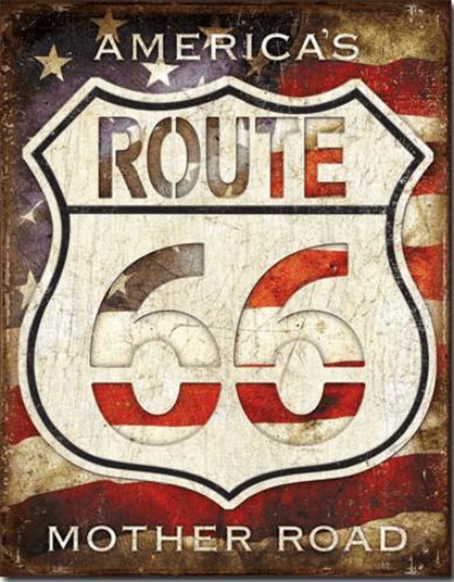 Route 66 america's road wandbord reclamebord