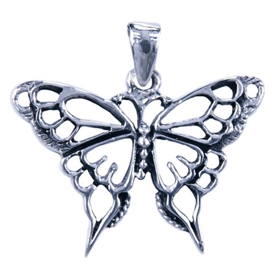 Zilveren Vlinder opengewerkt ketting hanger