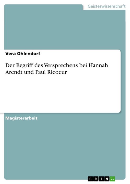 Boek cover Der Begriff des Versprechens bei Hannah Arendt und Paul Ricoeur van Vera Ohlendorf (Onbekend)
