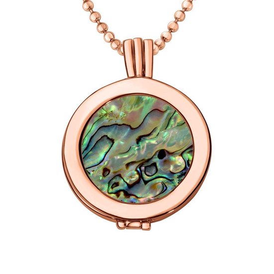 Quiges - Munthouder met Ketting en Munt 25mm Schelp Multi Groen - Rose Goudkleurig - EPRHZ310