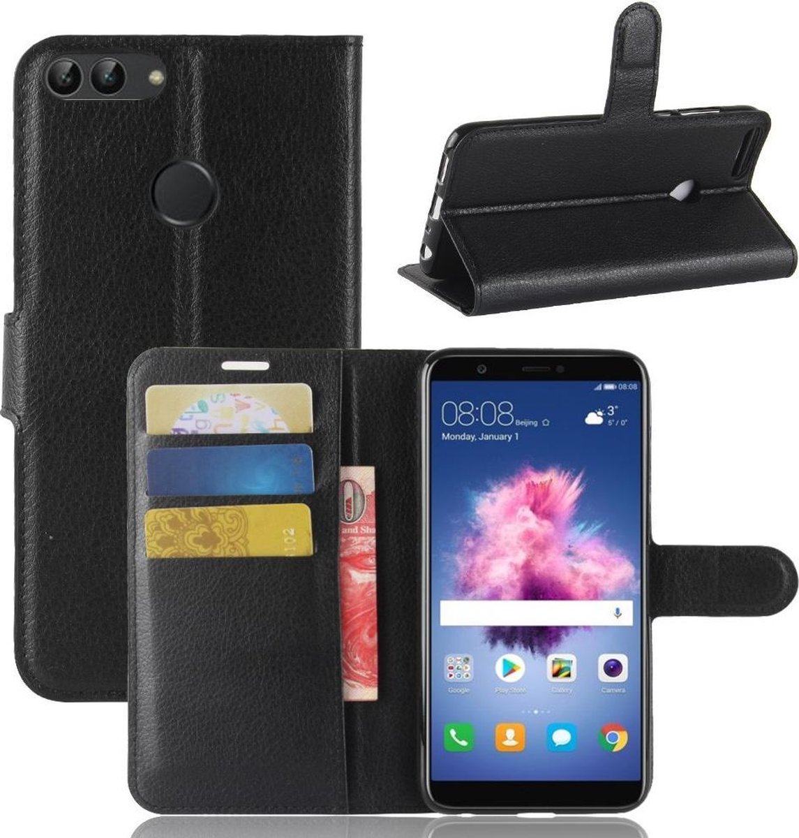 Book Case - Geschikt voor Huawei P Smart (2018) Hoesje - Zwart