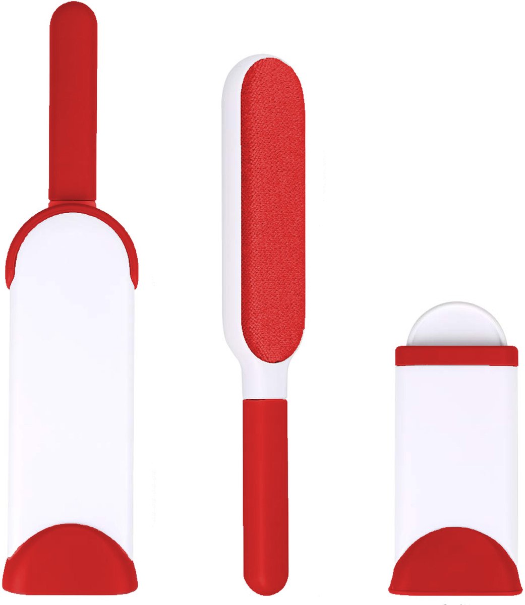 Moowi dierenhaar verwijder borstel – Huisdierenhaar schoonmaakborstel – Schoonmaak houder – Verwijder katten honden haren – Dierenhaar verwijderaar – Pluizenborstel – Zelfreinigend – dubbelzijdig – INCLUSIEF pocket exemplaar – Rood