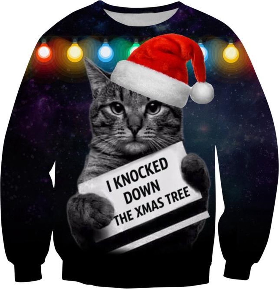 Foute kerstkat met kerstmuts Foute kersttrui - Maat: M - Kerstmis trui - Heren kersttrui - Dames kersttrui - Foute kersttruien - Kerst outfit - Kerstkleding - Lelijke kersttrui - Gekke kersttrui -