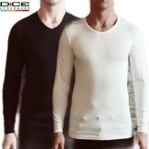 DICE 2-pack Longsleeve V-hals shirts zwart/wit maat S