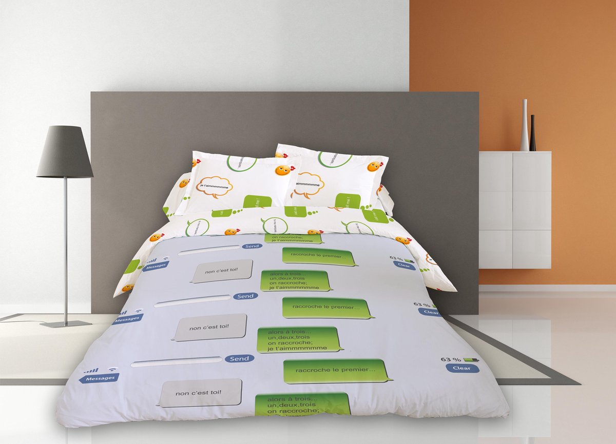 dekbedovertrek microfibre Message 240 x 220 met kussenslopen