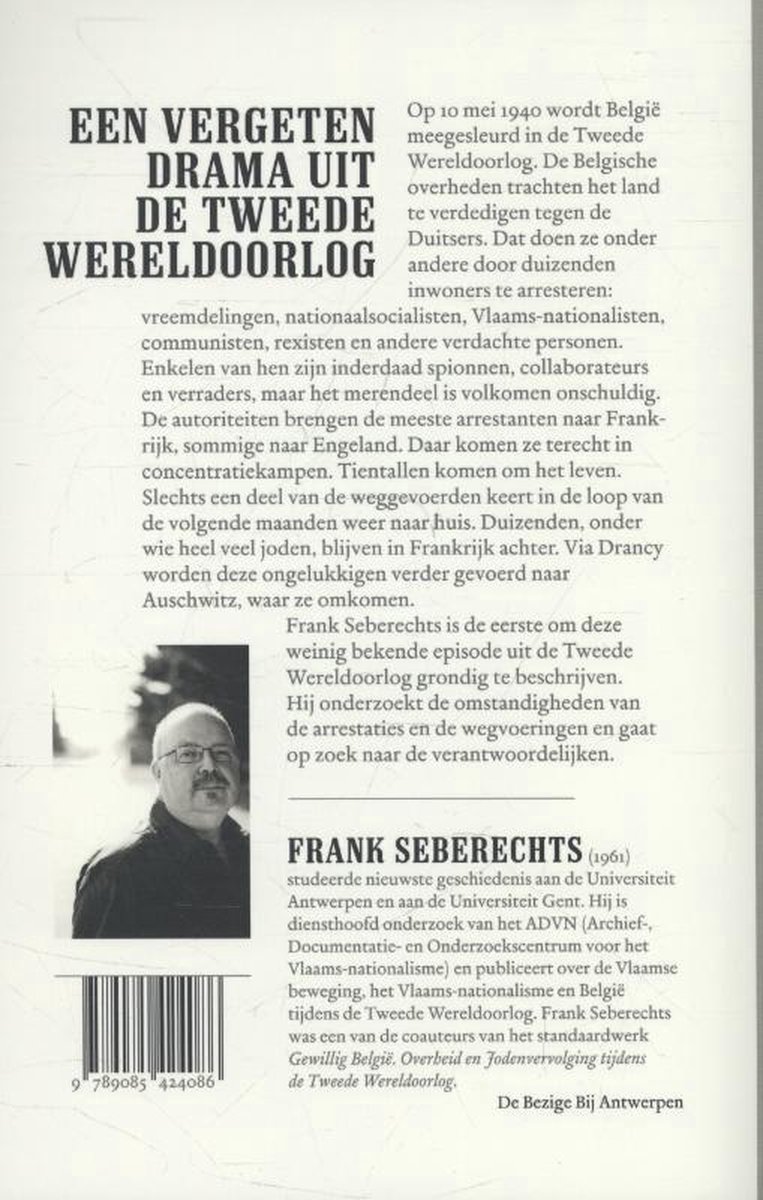 Achterkant boek met tekst en foto van Frank Seberechts.