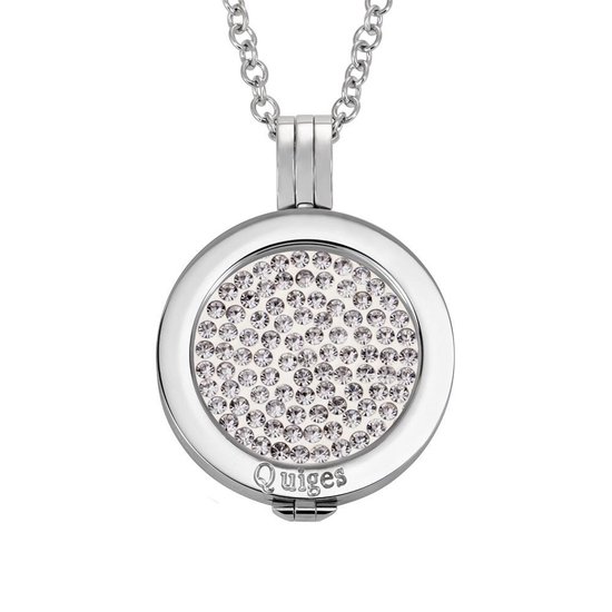 Quiges - Munthouder met Ketting en Munt 25mm Zirkonia Wit - RVS Zilverkleurig - EPRHZ132