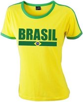 Geel/ groen Brazilie supporter ringer t-shirt voor dames M