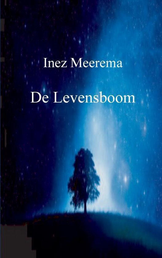 Boek 'De Levensboom' van Inez Meerema, met een boom onder een sterrenhemel.