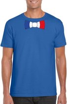 Blauw t-shirt met Franse vlag strikje heren - Frankrijk supporter XXL