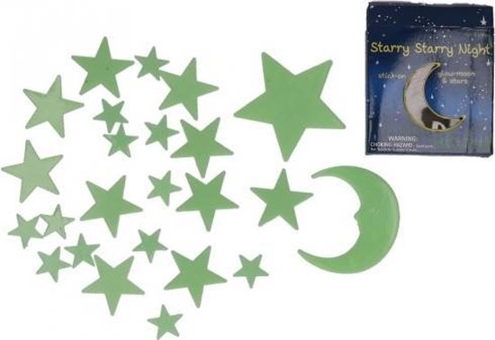 Glow in the dark maan en sterren 24 stuks | bol.com