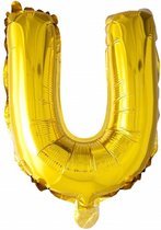 Folie Ballon Letter U Goud 41cm met rietje
