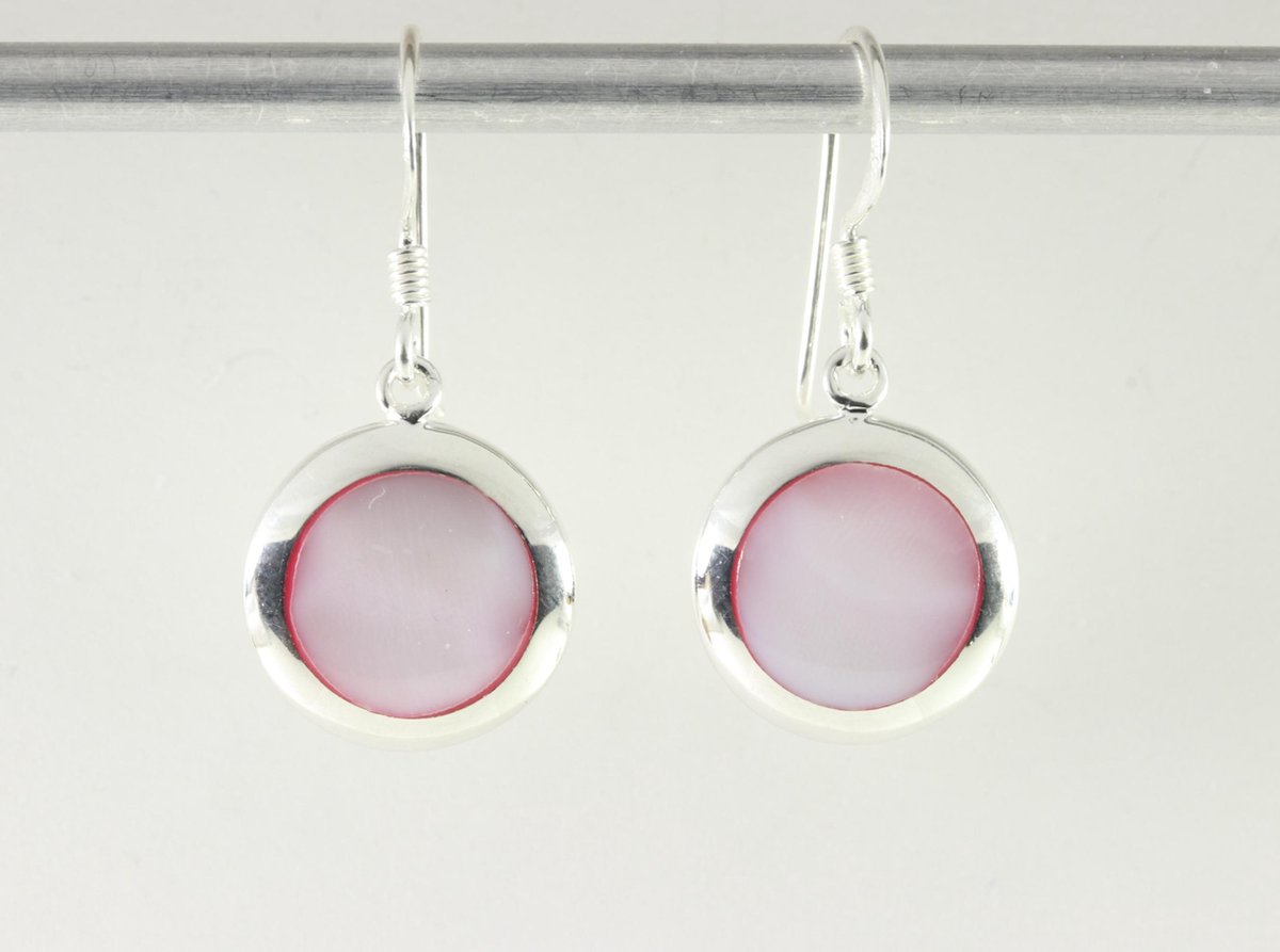 Boucles D’oreilles Rondes Ajourées Rose Nacré – Alliage Et Nacre, Neuves Sans Emballage