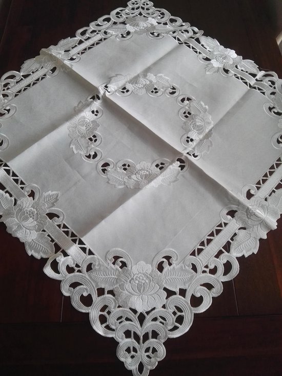 Raebel OHG Tafelkleed 85 x 85 cm Borduurbladeren beige kleurrijke tafeltopper herfst tafeldecoratie herfst decoratie