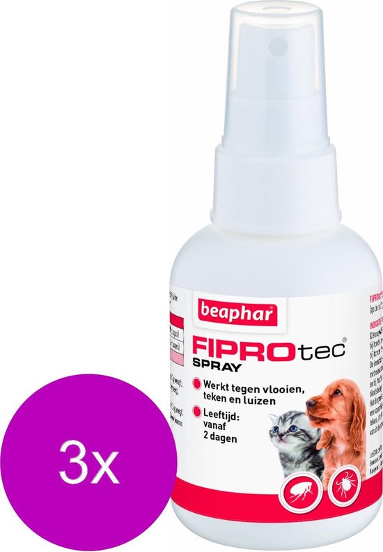 Beaphar Fiprotec Spray - Anti vlooien en tekenmiddel - 3 x 100 ml
