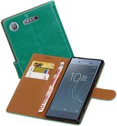 Zakelijke Book Case Telefoonhoesje Geschikt voor de Sony Xperia XZ1 - Portemonnee Hoesje - Pasjeshouder Wallet Case - Groen