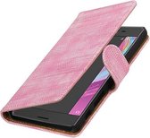 Hagedis Bookstyle Wallet Case Hoesjes Geschikt voor Sony Xperia X Performance Roze