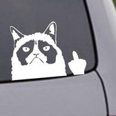 Kat Autosticker - Grumpy Cat Auto Sticker Middel Vinger - Muursticker
