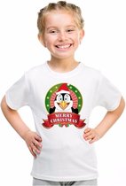 Kerst t-shirt voor kinderen met pinguin print - wit - shirt voor jongens en meisjes M (134-140)