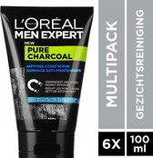 L'Oréal Paris Men Expert Pure Charcoal - Anti-Blackhead Scrub - 6 x 100 ml - Voordeelverpakking