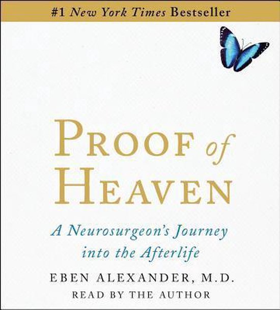 Boek "Proof of Heaven". #1 New York Times bestseller. Met een blauwe vlinder rechtsboven.