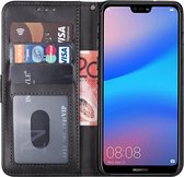 Huawei p20 Lite hoesje bookcase zwart wallet hoesjes portemonnee book case hoes cover