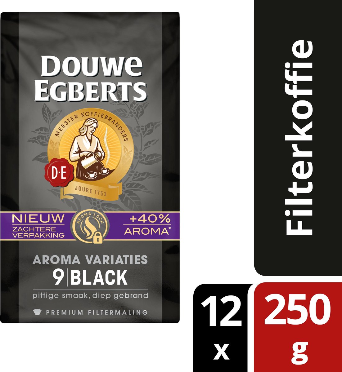 Odysseus veld geest Douwe Egberts Black koffie snelfiltermaling - 12 x 250 gram | bol.com