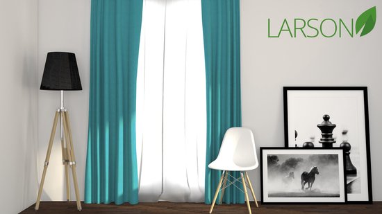 Larson - Luxe effen blackout gordijn - met haken - 1.5m x 2.5m - Turquoise - Larson