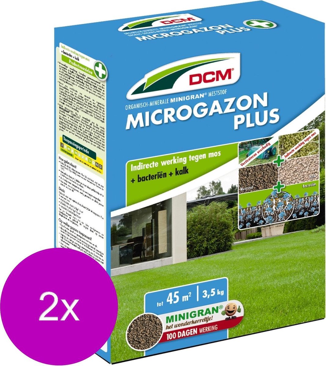 Dcm Microgazon Plus 40 m2 - Gazonmeststoffen - 2 x 3 kg (Mg)