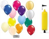 200x Ballonnen assortie met handpomp - Carnaval thema feest party fun thema
