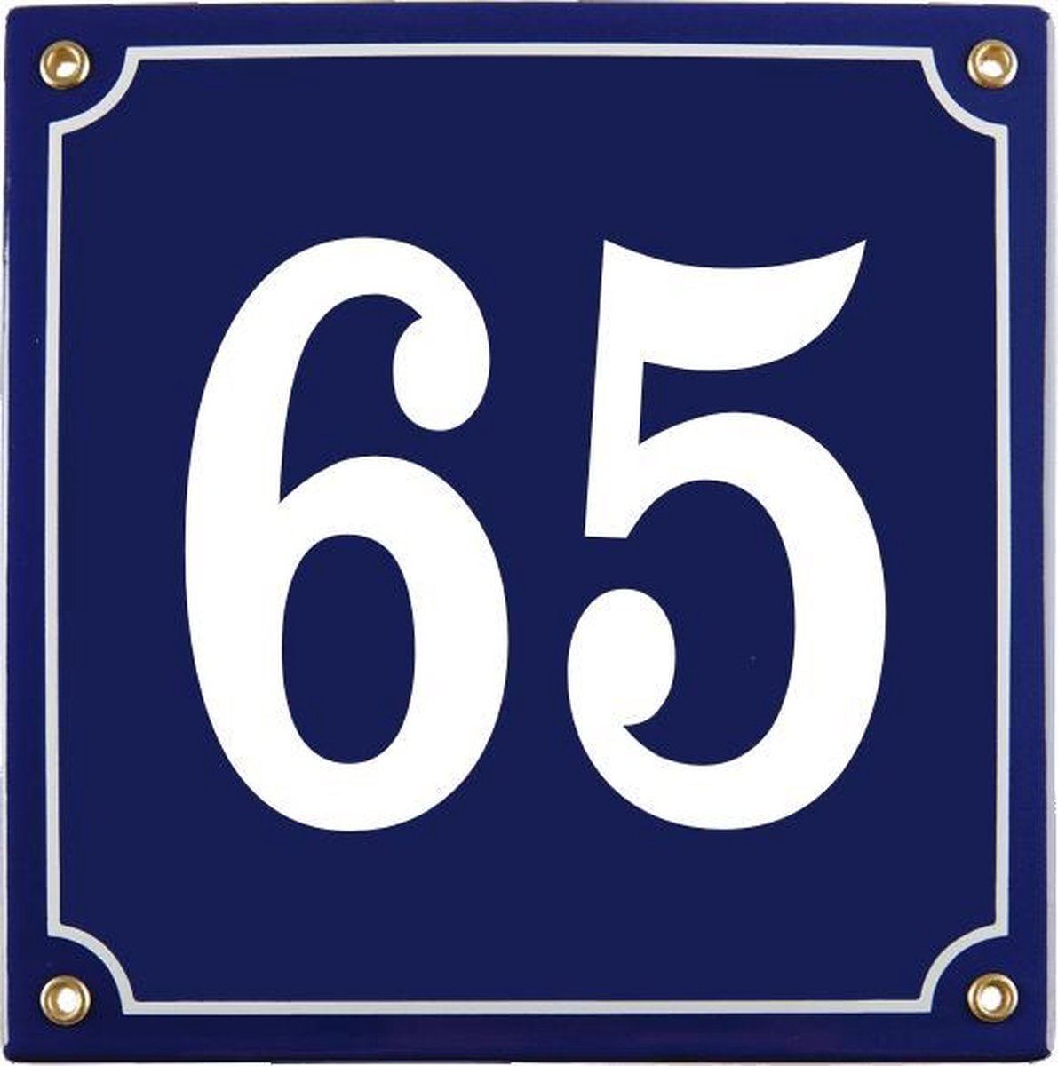 Emaille huisnummer bord nr. 65, ovaal, wit-zwart Handarbeit