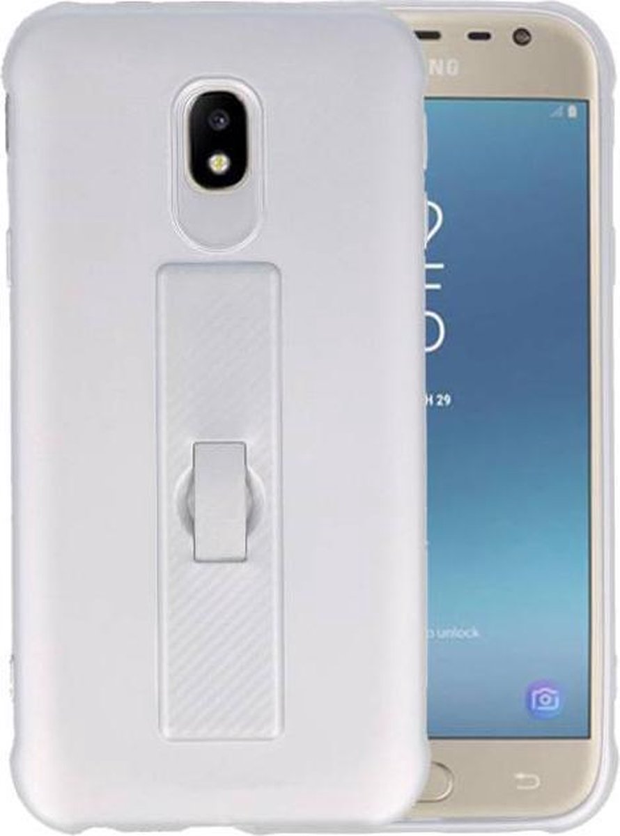 Carbon series hoesje - Backcover Geschikt voor Galaxy J3 2017 Zilver