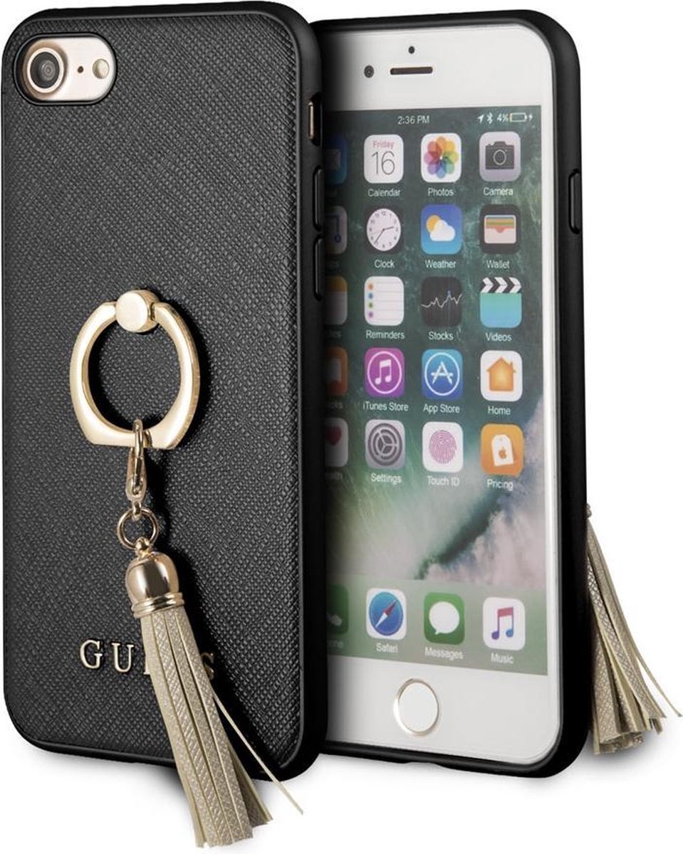 iPhone 8/7 hoesje - Guess - Zwart - Kunstleer met Ring