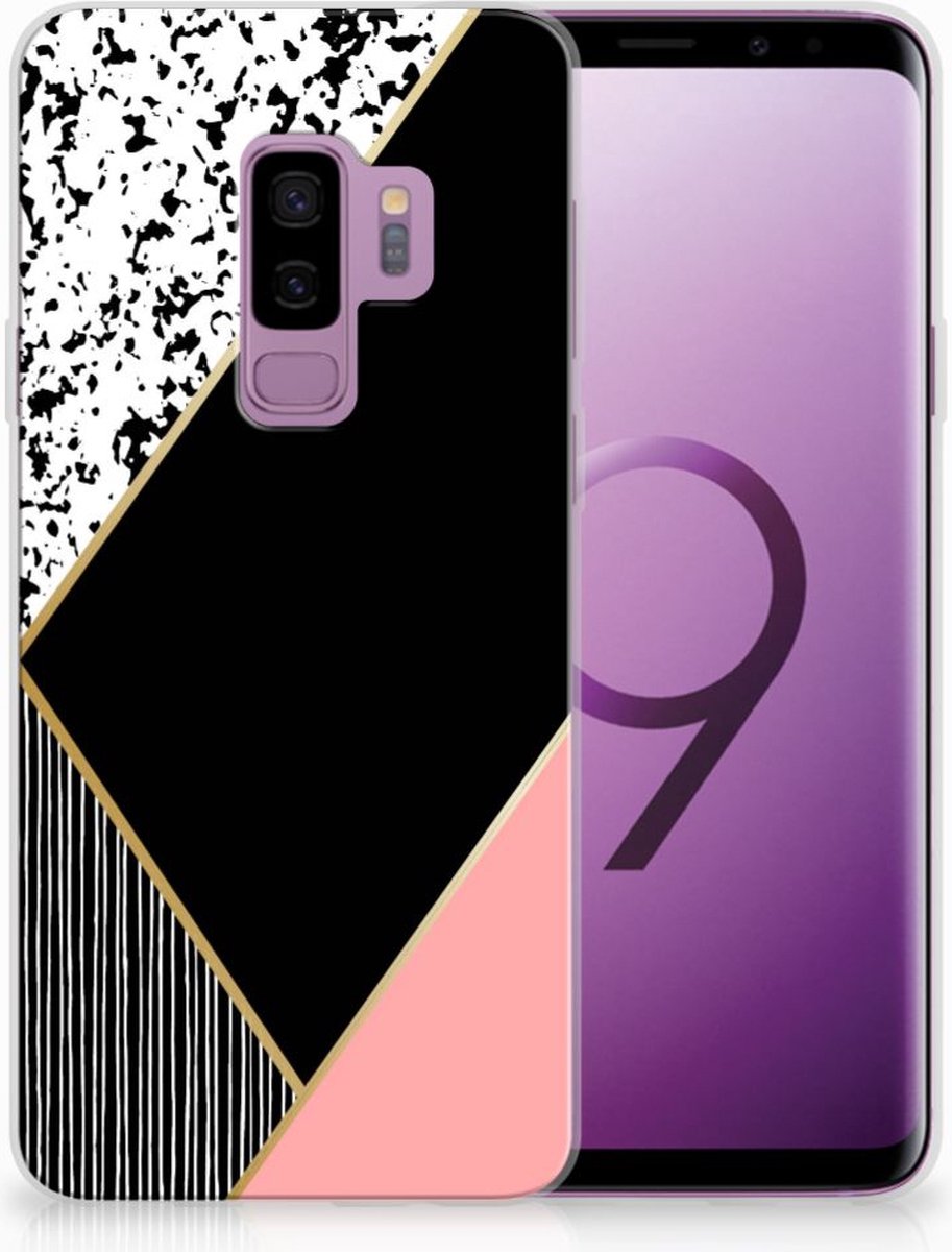 Samsung Galaxy S9 Plus TPU Hoesje Zwart Roze Vormen