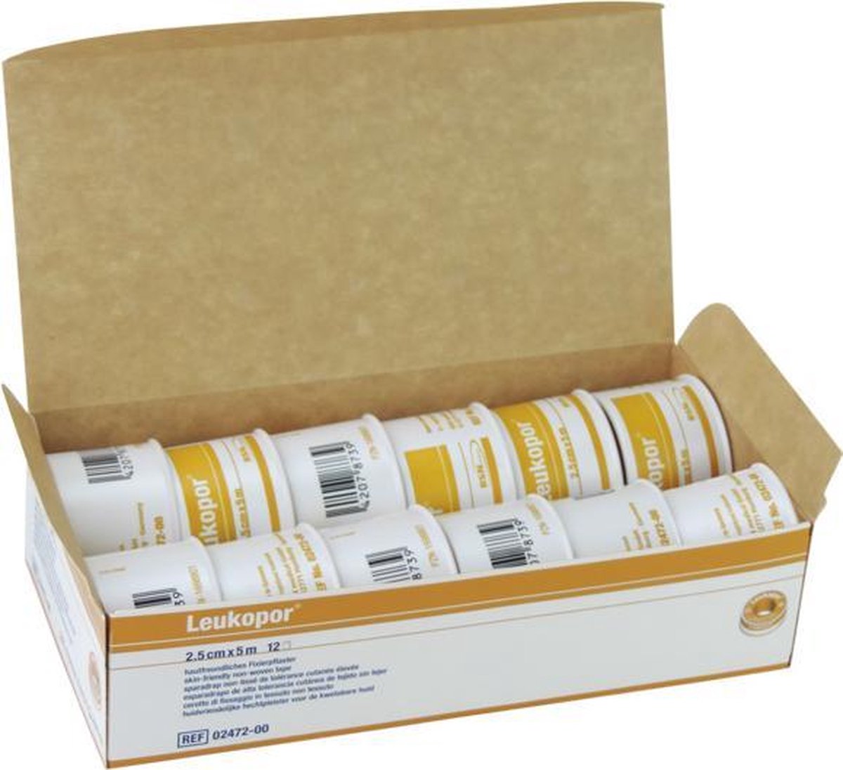 BSN Leukopor 5 m x 2,5 cm met klemring 12 stuks