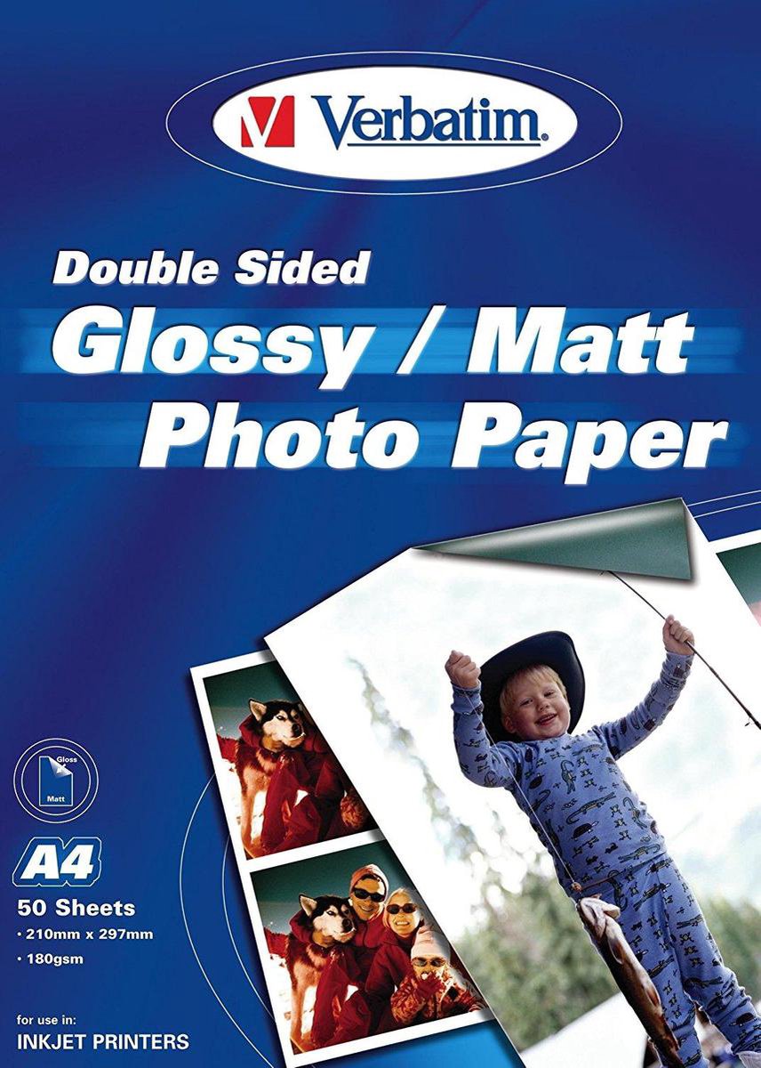 Verbatim - foto papier 180 grams - Glossy / Matt - 50 sheets - dubbelzijdig  - 210mmx297mm | bol.com