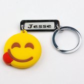 Leuk kado met naam sleutelhanger emoticon yummie - geel