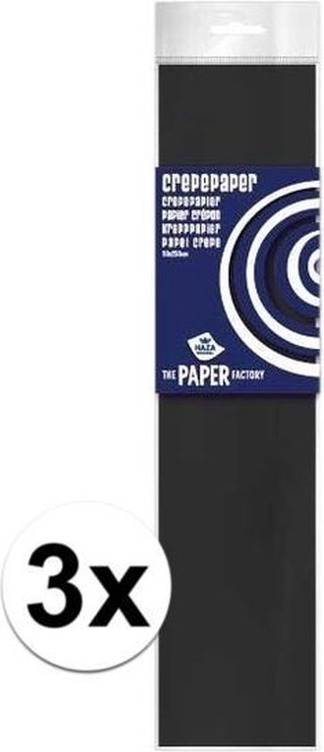 3x Crepe papier plat zwart 250 x 50 cm - Knutselen met papier - Knutselspullen