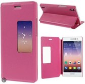Huawei Ascend P7 view cover wallet hoesje roze
