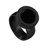 Quiges RVS Schroefsysteem Ring Zwart Glans 18mm met Verwisselbare Agaat Zwart 12mm Mini Munt