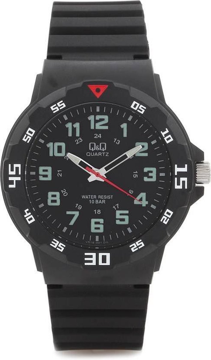 QQ VR18J001Y - Horloge - Sport - Analoog - Heren - Mannen - Plastic band - Rond - Cijfers - Kunststof - Zwart - Crème