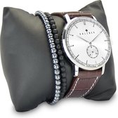 Kaliber 7KA SET004 Horloge Set met Armbanden - Leren Band - Ø 40 mm - Bruin / Zwart / Zilverkleurig