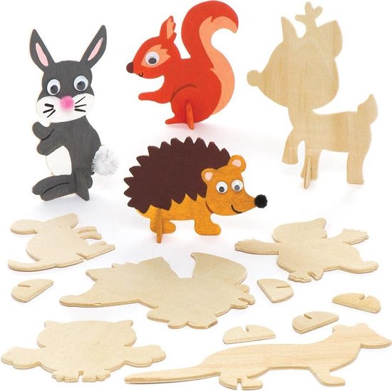 Houten bosdieren (10 stuks per verpakking) Hobby- en knutselmaterialen voor kinderen - Baker Ross