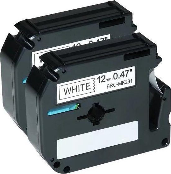 2x Compatible Label Tape M-K231 / MK231 Zwart op Wit (12mm x 8m) | voor  Brother PT-55,... | bol.com