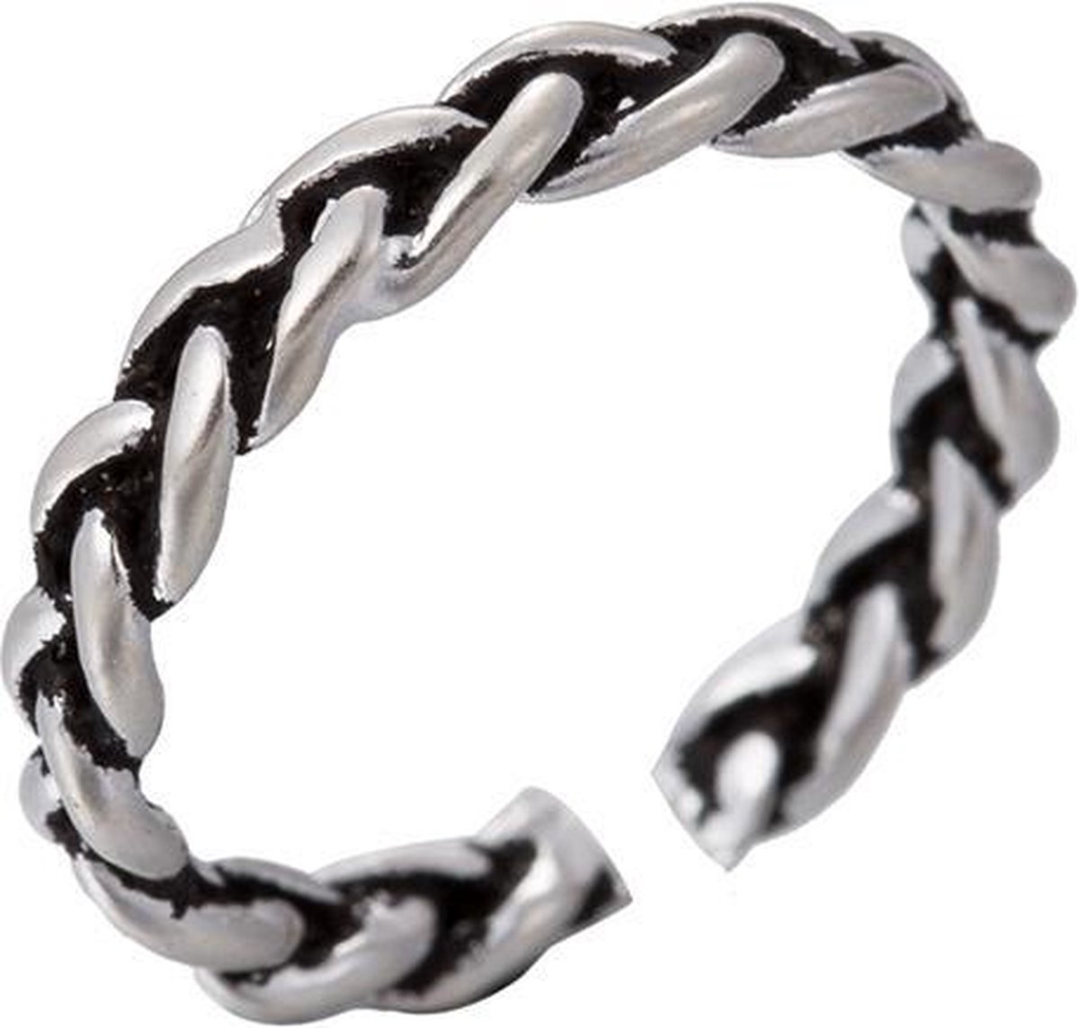 24/7 Jewelry Collection Gevlochten Krans Ring Verstelbaar - Zwart - Verstelbare Ring - Zilverkleurig - Amodi