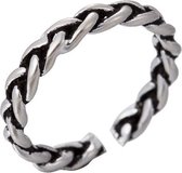 24/7 Jewelry Collection Gevlochten Krans Ring Verstelbaar - Zwart - Verstelbare Ring - Zilverkleurig