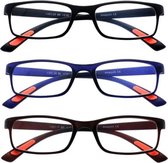 Amazotti Milano Leesbrillen Sterkte +1.50 - Set van 3+1 Extra - Zwart, Blauw, Bruin - Leesbril voor Heren en Dames