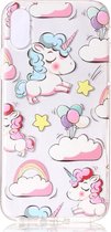 Shop4 - iPhone Xs Hoesje - Zachte Back Case Eenhoorntjes Wolken Transparant