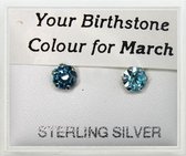 Zilveren oorstekers blauw met geboortesteen maart - Aquamarijn