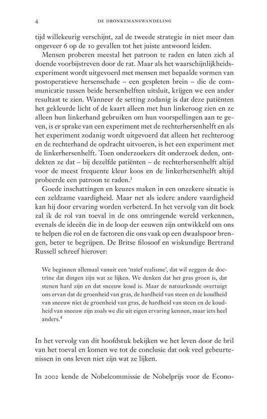 Boekpagina met tekst over toeval, experimenten en de Nobelprijs.